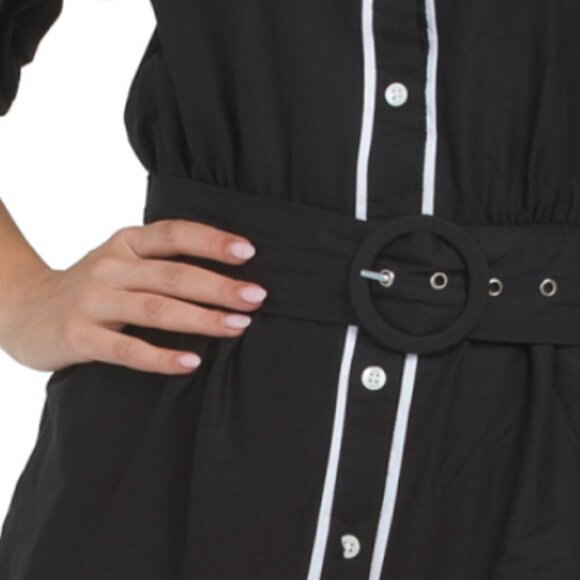 LEA Short Sleeve Contrast Trim Mini Dress With Covered Belt - Picture 3 of 3